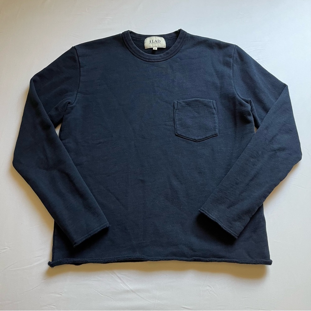 DEMYLEE mens‎ navy blue raw hem long sleeve knit sweater top